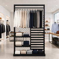 Présentoir Commercial pour Vêtements en Grille Diamantée Noire avec Tringle de Suspension et Étagères Slatwall