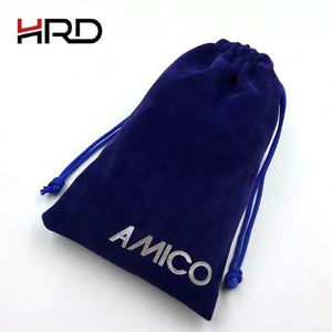 <b>Blue</b> Velvet Pouch Wholesale Small Reusable Custom Logo Drawstring Jewelry Velvet Pouch - Product Image 2