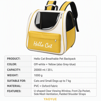Sac à dos respirant pour animaux de compagnie Hello Cat, porte-animaux transparent en PVC, capacité 20000 ml, jaune gris-bleu, YAOYUE