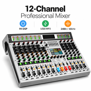 AOFO MK12 Professioneller Digitaler 12-Kanal Metall-Audiomixer mit Eingebautem 99 DSP-Effektprozessor Bluetooth/USB für Live-Sound Studio <span class=keywords><strong>DJ</strong></span>-Einsatz - Product Image 1