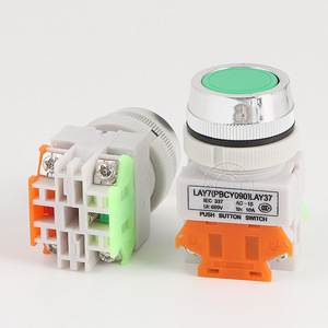 Lay37 <b>Push</b> <b>Button</b> <b>Switch</b> 1NO1NC 30mm Flat Head Self Resetting Screw Terminal IP40 Plastic - Product Image 1