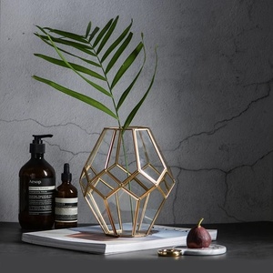 Metal <b>With</b> <b>Crystal</b> Glass Flower Vase High Quality Handmade Top Selling Flower Pot New Design Tabletop Decor Display Flower Vase - Product Image 2