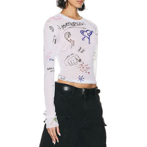 Magliette a rete da <span class=keywords><strong>donna</strong></span> Sexy <span class=keywords><strong>Slim</strong></span> <span class=keywords><strong>Fit</strong></span> a maniche lunghe con stampa grafica personalizzata di alta qualità - Product Image 2