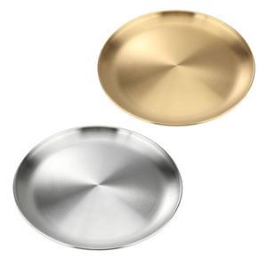 Plato Redondo Dorado de Acero Inoxidable 304 para Barbacoa Coreana, Plato Comercial para Buffet, Plato para Frutas Estilo Occidental, Plato Bajo - Product Image 4