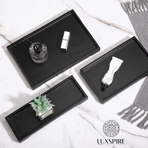Luxspire Footed Design Plateau Décoratif Noir Mat Commode Parfum Anneau <span class=keywords><strong>Bijoux</strong></span> Plat Comptoir De Stockage Résine Plateau Vanité Plateau - Product Image 3