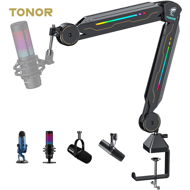 TONOR T90 Livestream Equipment Desk Studio Adjustable Suspension Arm Stand Premium RGB Microphone Broadcast Boom Arm