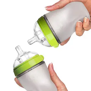 YDS天然手感硅胶奶瓶绿色5盎司8盎司双酚a免费婴儿硅胶药物奶瓶