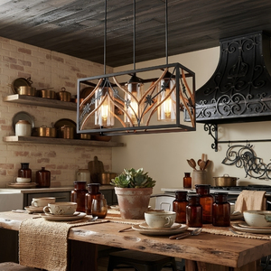 Lámpara Colgante Rectangular de 3 Luces para Isla de Cocina, Estilo Vintage con Cuerda Floral, de la Mejor Calidad - Product Image 4