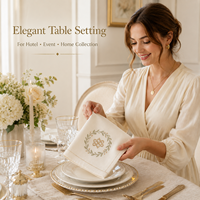 Serviettes en lin personnalisées en gros, serviettes de table brodées de style français avec bordure festonnée pour mariage, hôtel, restaurant