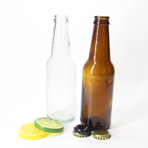 Botella de cerveza de vidrio con cuello largo, 12 oz, 330 ml, 330 ml, con tapa de corona