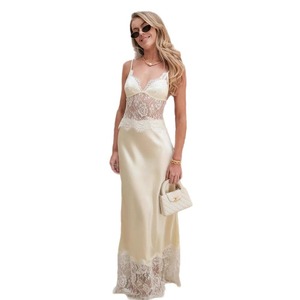 Nuevo Vestido Largo de Satén con Encaje para Mujer 2026, Sexy, con Escote en V Profundo, Espalda Descubierta, Estilo Francés <span class=keywords><strong>Chic</strong></span>, Elegante, para Fiesta - Product Image 5