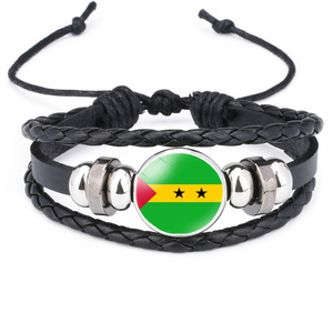 Bracelet en fil ciré tressé avec drapeau personnalisé de Sao Tomé-et-Principe, cordon réglable, souvenir culturel des petites îles, cadeau - Product Image 1