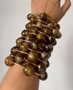 2026 yeni varış moda 18K altın Punk topları ve tıknaz gümüş bilezikler ucuz toptan altın folyo kahverengi topları bilezik kadınlar - Product Image 5