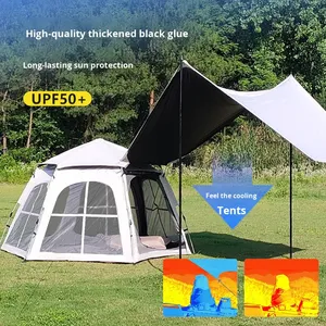 Tente et auvent intégrés 2-en-1 – Portable, ouverture rapide, type à armature droite, hexagonale, protection UV, résistante à l'eau, trois saisons - Product Image 4