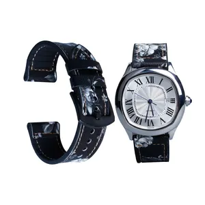 Wholesale Unique Leather&Silicone Watch Strap Print Flower Element Watchband Two Piece Of Watch Band With Quick Release Bar