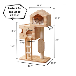 Modern Real Solid Rubber Wood Large <strong>Cat</strong> Tree House Castle <strong>Big</strong> Enclosed Bed House Condo Scratcher Ladder for Multiple <strong>Cats</strong> - Product Image 6