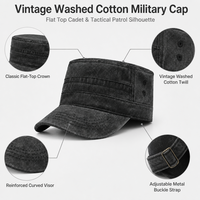 Cappellino da Baseball in Cotone Twill Lavato Personalizzato, Stile Vintage con Visiera Piatta, per Attività all'Aperto, Tattico, Sportivo, con Fibbia in Metallo, Casual Unisex