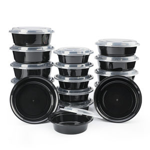 Nhựa thực phẩm Prep Hộp Ăn Trưa lấy đi bát tròn dùng một lần Bộ đồ ăn màu đen thực phẩm <span class=keywords><strong>container</strong></span> với nắp rõ ràng - Product Image 1