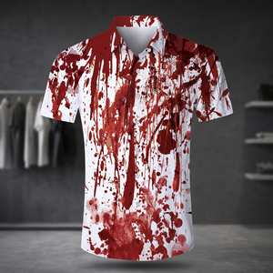 Men's Scary Bloody Wound Print Knitted Short Sleeve Breathable 100% Polyester <b>Funny</b> Tops Front Logo In-Stock <b>Shirts</b> - Product Image 3