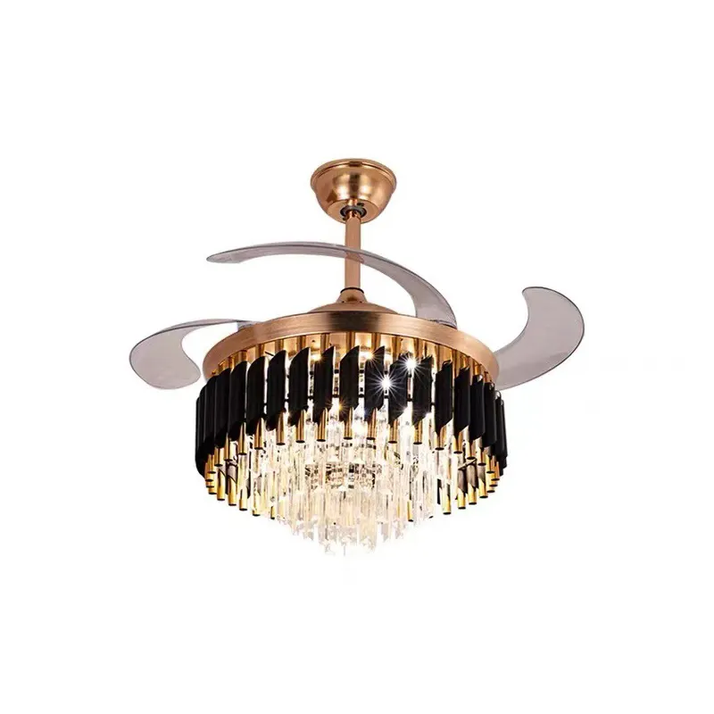 Luxury Ceiling Fan High Quality Modern Luminous Led Light Body Lamp Metal Motor Switch Reversible Crystal Lighting Air Brush