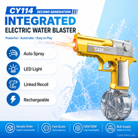 CY114 Pistolet à eau électrique transparent doré avec effet de lumière flamme et action intégrée pour les jeux d'été en extérieur