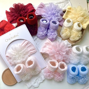 Set di Calzini e Fascia per Neonati all'Ingrosso, Colore Unito in Cotone <span class=keywords><strong>Antiscivolo</strong></span>, Casual, Lavorato a Maglia, Traspirante con Fiori 3D - Product Image 5