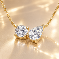 Collier en or massif 18 carats avec diamant de laboratoire taille poire, pendentif à deux pierres, couleur D, certifié IGI, bijoux fins pour femmes