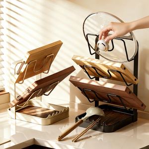 Multi Layer Pot Lid Rack With Cutting Board Holder 304 Stainless Steel Kitchen Organizer Minimalist Design Countertop Storage - Product Image 3