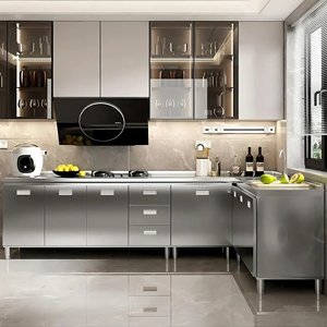 Nessuna installazione armadio da cucina in acciaio inox Zero formaldeide piccole famiglie cucina fornelli credenza di alta qualità - Product Image 1