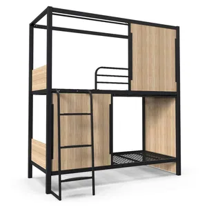 Modern design metal hostel and hotel bedroom dormitory double loft bunk bed for youth hotel hostel