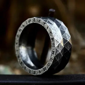 SS8-R237 2023 New Tendency 316L Stainless Steel Viking Runes Amulet Ring 5mm Men's Ring Couple Engagement Ring Retro Jewelry