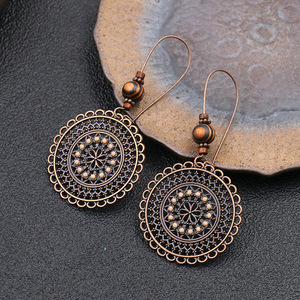 Vintage Alloy <b>Drop</b> Earrings Antique <b>Bronze</b> Plated Flower Pattern Women's Jewelry - Product Image 1