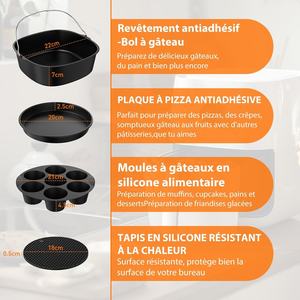 Lot d'accessoires pour friteuse à <span class=keywords><strong>air</strong></span> 11 pièces-Moules en silicone, poêle à pizza et support pour modèles Cosori/Phili/<span class=keywords><strong>Cecotec</strong></span> 5.5L-6.2L (22-24cm) - Product Image 5
