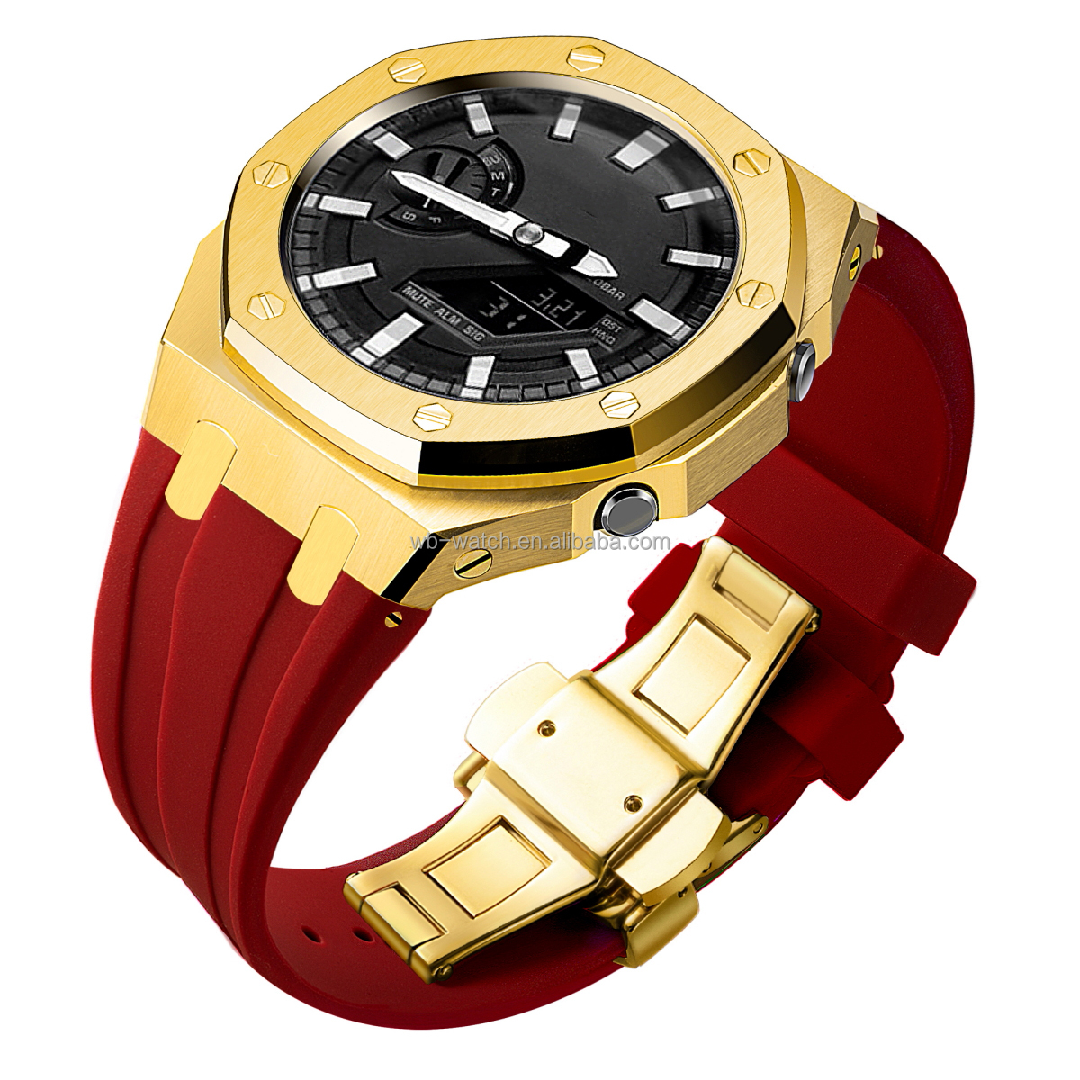 Boîtier doré + bracelet rouge