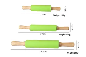 Rouleau à pâtisserie en silicone de qualité alimentaire avec manche en bois extra épais - Conception à double tête pour la pâtisserie, outil de cuisine commerciale - Product Image 5