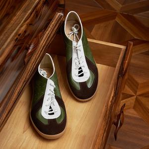 Baskets d'entraînement allemandes rétro décontractées en cuir pleine fleur, color-block, à lacets, pour l'été, à bout carré et antidérapantes - Product Image 2