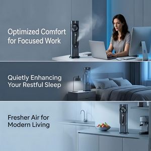 Ventilateur tour à commande tactile intelligente, ventilateur humidificateur rechargeable avec flux d'air à large angle, 6 vitesses de vent, faible bruit pour la maison et le dortoir - Product Image 6