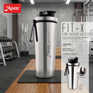 Bouteille shaker en acier inoxydable ANAX FIT-X 1000 ml, anti-fuite, avec couvercle à clapet, pour mélanger les protéines, large ouverture, poignée de transport pour la salle de sport - Product Image 2