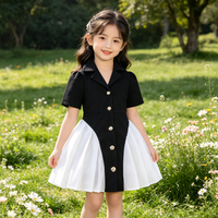 Blazer d'été à manches courtes plissé boutonné, formel, scolaire, décontracté, noir et blanc, vêtements pour tout-petits, robe pour enfants, robes pour bébés filles