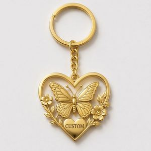 Llavero al por mayor personalizado con diseño floral de mariposa y corazón, amuleto dorado para bolso, anillo, recuerdo de primavera, promoción para floristería, soporte para llaves - Product Image 3
