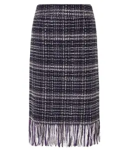 Женская твидовая юбка А-силуэта, фиолетовая, черная, белая винтажная прямая клетчатая юбка с кисточками и средней посадкой