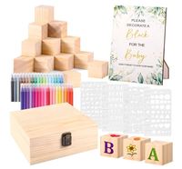 Kit de jeux de fête prénatale personnalisé de 92 pièces, blocs de coloriage amusants pour blocs en bois vierges à faire soi-même, peinture à la main, 36 marqueurs de peinture OEM