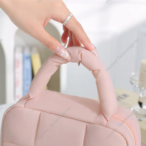 Custom Puffy Professional <b>Trolley</b> Skincare Cosmetic Travel <b>Bag</b> Storage Quilted Polyester Zipper Closure - Product Image 2