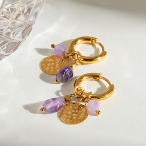 Pendientes de Lujo Vintage con Hebilla de Piedra Natural Martillada, Acero Inoxidable y Titanio, Joyería Transfronteriza Inalterable para Mujer (Estilo Europeo) - Product Image 3