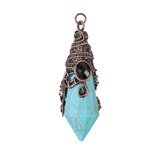 Horloge à pendule en pierre synthétique turquoise à motif rétro en cuivre argenté, utilisée pour la divination, l'hypnose, la sorcellerie, outil de divination - Product Image 1