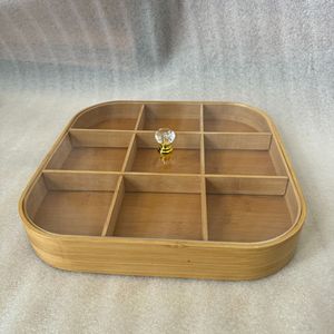 Caja de Almacenamiento Compartimentada de Bambú, 9 Compartimentos, Rectangular, Multifuncional, Contenedor de Alimentos, Bandeja para Frutas, para Sala de Estar, Mesa de Centro - Product Image 3