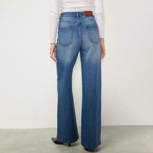 ट्रेंडी उच्च कमर वाली पूरी लंबाई वाली चौड़ी फ्लैयर जींस महिला रेट्रो डार्क ब्लू वॉश मैक्सी बूटकट डेनिम पैंट y2k फैशन - Product Image 2