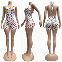 Combinaison imprimée à pois sexy, col plongeant en V profond, dos nu, coupe moulante très extensible, grande taille – Offre Spéciale