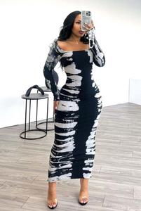 Nuevo Vestido Largo Maxi de Manga Larga con Cuello Redondo para Mujer, Primavera 2026, Elástico, Estampado, Sexy, para Fiesta, Club Nocturno, Cumpleaños, Estilo Bodycon, Vestidos Casuales - Product Image 3