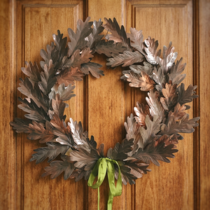 Couronne rustique artisanale en métal feuille de chêne, ronde, décorative, fleurs naturelles, non éclairée, emballage monopièce - Product Image 2